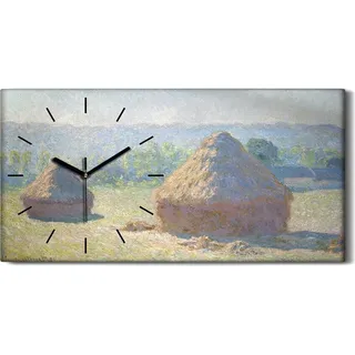 Dekor Leinwand Uhr Wandbilder Geräuschlos 60x30 Heuhaufen Ende des Sommers - schwarze Hände
