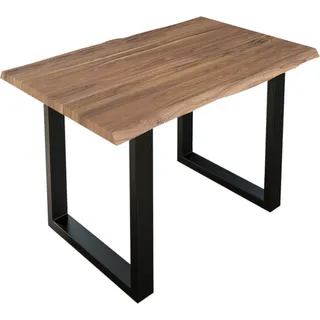 Esstisch Baumkante massiv Akazie stone 140 x 80 cm schwarz LAUREN - Beige