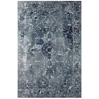 Teppich Deep Blue Lola&Moi 170/240 cm , Blau , Textil , Vintage , Rechteckig , 170x240 cm , Oeko-Tex® Standard 100 , in verschiedenen Größen erhältlich, rutschfeste Unterfläche, für Fußbodenheizung geeignet , Teppiche und Böden, Teppiche