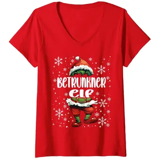 Damen Weihnachtsoutfit Betrunkener Wichtel Weihnachten Elf T-Shirt mit V-Ausschnitt, Rot, S