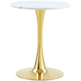 Oxeza Esstisch kleiner runder 60/60/72 cm Weiß mit goldenen Metallbeinen , Holz , Mode , Rund,Rund , 60x72x60 cm , Esszimmer, Esstische
