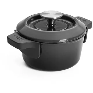 WOLL – Iron Gusstopf Ø 16 cm grau mit Deckel & Silikongriffen – Induktion Eisenguss-Topf 1,3 Liter, 8 cm hoch – robust, antihaftbeschichtet, für alle Herdarten, backofenfest