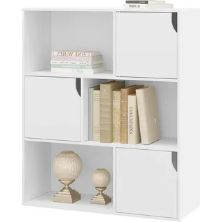 eSituro Bücherregal weiß Standregal bücherregal mit 3 Türen und 6 Fächern Würfelregal Kinder Büroregal freistehend Aufbewahrungsregal für Wohnzimmer Schlafzimmer