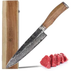 Wakoli Olive HS Damastmesser Chefmesser und Kochmesser I 20 cm Klinge gefertigt aus 67 Lagen edlem Damaststahl mit Olivenholzgriff und Hammerschlag I Premium Küchenmesser in edler Holzbox