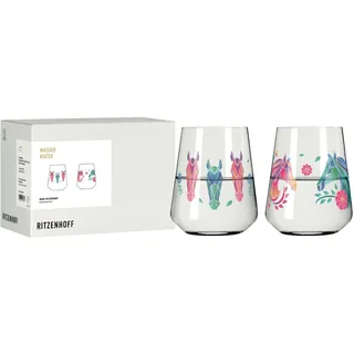 RITZENHOFF 8086003 Universalglas 2er Set 500 ml - Serie Reitgold - Trinkglas mit Pferdekopf-Motiv - bunt - Made in Germany