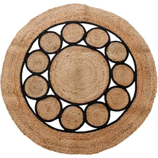 WELL HOME MOBILIARIO & DECORACIÓN Runder geflochtener Teppich aus Jute und Baumwolle, 90 cm, Schwarz und Natur