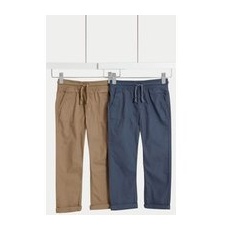 Boys M&S Collection 2pk Pure Cotton Trousers (2-8 Yrs) - Brown Mix, Brown Mix - 7-8 Y