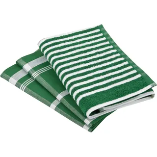 Ross Geschirrtuch "Exclusiv", 1x Küchen-Frottiertuch (Streifen) und 2 Geschirrtücher, (Karodesign), grün,