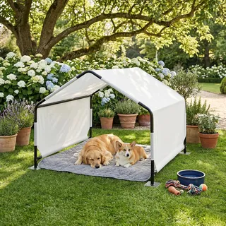 Outdoor Hundezelt 'Valevali ' mit Stahlgestell 122 x 122 x 90 cm wasserabweisend Schwarz/Weiß - Weiß