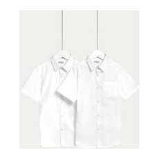 Boys M&S Collection 2pk Boys' Non-Iron School Shirts (2-18 Yrs) - White, White - 17-18