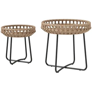 2er Set Beistelltisch Polyrattan Ø60/41 cm rund wetterfest Gartentisch mit X-Beine Verstellbare Fußpads Outdoor Balkontisch Couchtisch Gartenmöbel für Garten, Balkon Braun | - Braun, Schwarz
