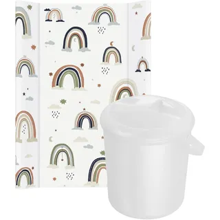 Wickelauflage Keil, Boho Rainbow, mehrfarbig + Rotho Babydesign Windeleimer, weiß
