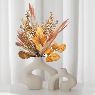 2er-Pack Vasen Set - Vase Keramik Vasen Deko ohne Blumen, Blumenvase Weiß Deko Aesthetic für Deko Wohnzimmer, Zimmer Deko, Büro Deko und Deko Schlafzimmer