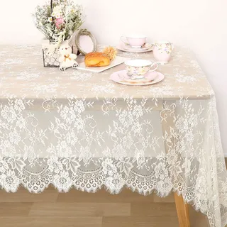 152,4 x 305,4 cm, elfenbeinfarbene Spitze, Vintage-Stickerei, Tischdecke für Innen- und Außenbereich, Hochzeitsfeier-Dekorationen