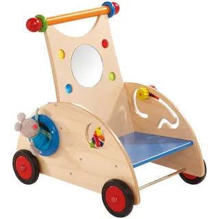 HABA 902 - Entdeckerwagen, stabiler Lauflernwagen aus Holz mit Stoffmaus, Mausversteck und vielen Spielmöglichkeiten, Holzwagen mit Sitzfläche, ab 10 Monaten multicolor