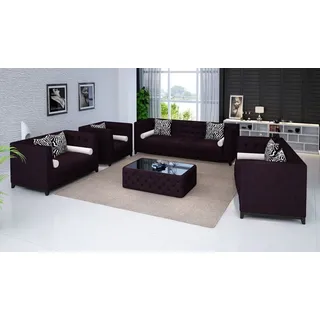 Sofa Set 4tlg Sessel Sitzer Ledersofa Couch JVmoebel - Lila