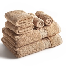 SweetNeedle Handtücher-Set, Leinen - 2 Badetücher, 2 Handtücher und 2 Waschlappen, täglicher Gebrauch, ringgesponnen, 100% Baumwolle, sehr saugfähig für Badezimmer, Dusche (6 Stück)