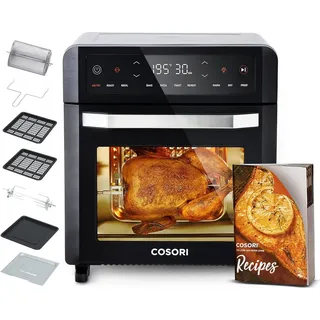 12L, 11 Mutifunktionen, Dörren, Gären Funktion, Duale Heizung, Sichtfenster, Airfryer XXL, Heißluftofen, Minibackofen, Rezeptbuch, 7 Zubehör, 220°C - Schwarz