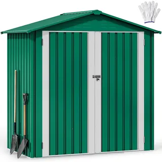 YITAHOME Gerätehaus 1,8x1,2m Wetterfestes Gerätehäuser mit Sicherheitsschloss & Belüftungssystem – Praktische Aufbewahrung für Rasenmäher, Gartengeräte in Garten, Terrasse oder Hof (Signalgrün)