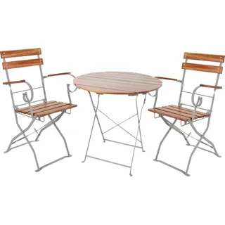 3er Biergarten Set Biergartengarnitur Biergartenmöbel Akazie Ø80cm - Braun, Grau