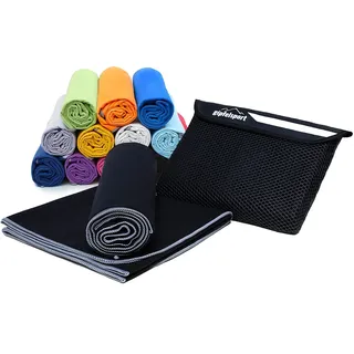 gipfelsport Mikrofaser Handtuch - Microfaser Handtücher Set, Strandtuch, Badetuch I groß, schnelltrocknend I für Sport, Beach, Reise, Outdoor, Camping I leicht, dünn, klein I 140x70cm I Schwarz
