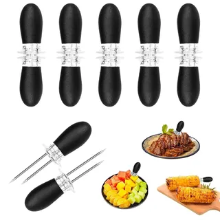 Aoreun 12 Stück Maiskolbenhalter in Edelstahl, Maiskolben Spieße, Schwarz Mais Spieße für BBQ Picknick Küche Gartenparty