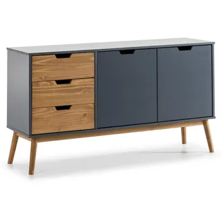 Sideboard Java 3 Schubladen Grau , Anthrazit , Holz , Rechteckig , 140x80x40 cm , Kleinmöbel, Kommoden, Sideboards