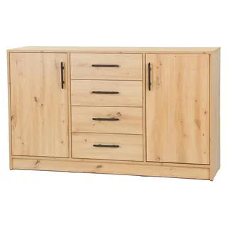 Masseno Kommode VANO 140 cm Sideboard mit 4 Schubladen und 2 Türen für Wohnzimmer Schlafzimmer Modern 140x40x84 cm Eiche Artisan / Eiche Artisan