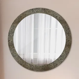 Runder Spiegel mit Modernem Aufdruck - Dekospiegel Wandmontage -gold ornamente- Ø80cm