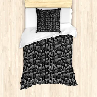 ABAKUHAUS Außerirdischer Bettbezug Set für Einzelbetten, Lustige Mikroorganismen Muster, Milbensicher Allergiker geeignet mit Kissenbezug, 135 cm x 200 cm - 80 x 80 cm, Grau Koksgraue - Grau