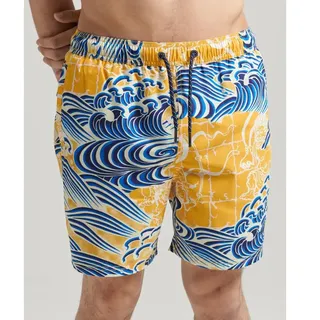 Superdry Vintage Hawaiian Badeshorts - Nimi Kam Blue Yellow Print - S