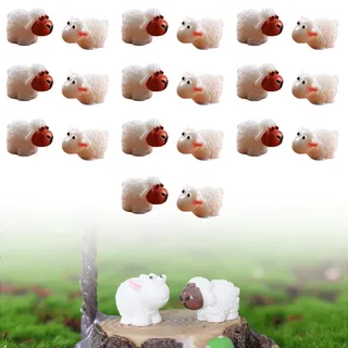 CATZUM 20 Stück Mini Schaf Miniatur Harz Figuren - Kleine Statue für Miniatur Garten Deko, Mooslandschaft, DIY-Handwerk (Weiß)