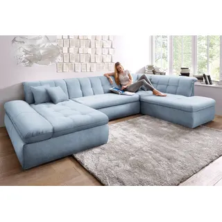 DOMO collection Wohnlandschaft Mikrofaser U-Form 3-Sitzer Blau