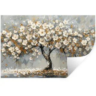 MuchoWow Wandtattoo Baum - Blumen - Weiß - Natur - Kunst 120x80 cm , Kunststoff , Rechteckig , 120x80x0.1 cm , Tapeten & Wandverkleidungen, Wandtattoos & Sticker