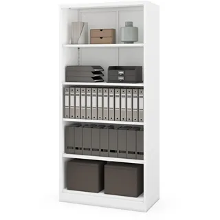 Jan Nowak Metallregal Ordnerregal, Stahl, 5 Ebenen, 90 x 195 x 45 cm | Vier höhenverstellbare Einlegeböden, je 40 kg Tragkraft, geschlossene Rückwand, Schraubmontage, für Büro und Archiv