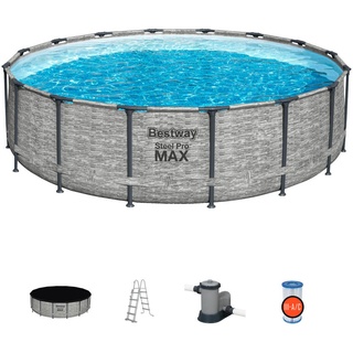 Bestway Schwimmbecken 5619E , Blau, Grau, Weiß , Metall, Kunststoff , 122 cm , Freizeit & Co, Pools & Wasserspass, Aufstellpools