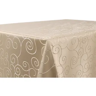 BEAUTEX Tischdecke Damast Ornamente - Bügelfreies Tischtuch - Fleckabweisende, Pflegeleichte Tischwäsche - Tafeltuch, Oval 135x180 cm, Cappuccino