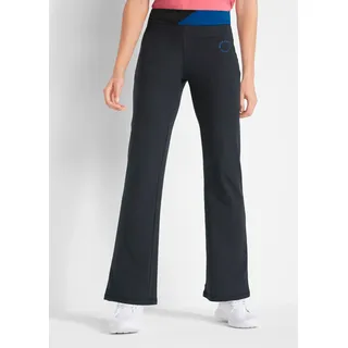 Sporthose BONPRIX, Damen, Gr. 56/58 (XXXL), N-Gr, schwarz (schwarz, enzianblau), Jersey, Obermaterial: 95% Baumwolle, 5% Elasthan, unifarben, unifarben mit Farbeinsatz, slim fit lang, Hosen Sporthose, aus Baumwoll-Stretch, Bootcut, Slim fit, Kontrastdetail am Bund