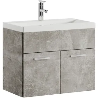 Badezimmer Badmöbel Set Montreal 01 60cm Waschbecken Beton Grau - Unterschrank W