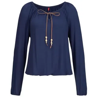 s.Oliver Strandshirt mit Bindeband am Ausschnitt, lockere Passform, Boho-Style, blau