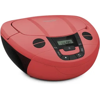 TechniSat Viola CD-1 - tragbarer Stereo CD-Player, Boombox mit praktischem Tragegriff (CD-Radio für Kinder, UKW Radiotuner, Bluetooth-Empfang, 2 x 1 W RMS-Leistung, Netz- und Batteriebetrieb) rot