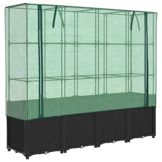 vidaXL Hochbeet mit Gewächshausabdeckung Rattanoptik 160x40x153 cm - Schwarz