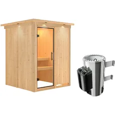 Bild Sauna Minja Fronteinstieg, 3,6 kW Ofen integrierte Steuerung, Glastür, LED-Dachkranz