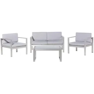 Beliani Lounge-Set 4-sitzer Aluminium Hellgrau Salerno , Metall , Gartenmöbel, Gartengarnituren, Gartenmöbel-Sets