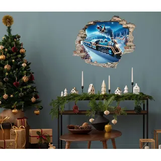 Queence 3D-Wandtattoo »Lokomotive im Schnee« selbstklebender Wandsticker Weihnachten, blau