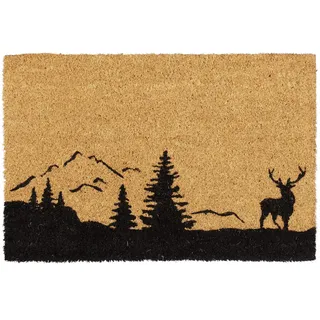 Relaxdays Fußmatte Kokos, Hirsch & Bäume, Türmatte Innen & Außen, Schuhabtreter, Türvorleger 40x60 cm, Natur