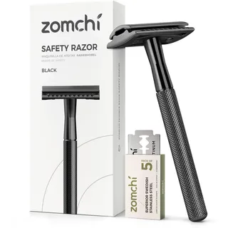 ZOMCHI Rasierhobel für Damen & Herren – 5 Klingen | Zero Waste, plastikfrei & nachhaltig | Safety Razor aus Metall | Schwarz
