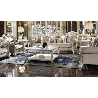 Luxus Couchtisch Echtes Holz Holz Beistell Sofa Tische Tisch Wohnzimmer Barock - Weiß