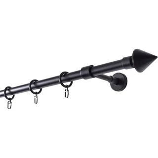 GARESA Gardinenstange BASE, Ø 20 mm, 1-läufig, Wunschmaßlänge, mit Bohren, verschraubt, Kunststoff, Metall, Vorhanggarnitur, Kunststoff, verlängerbar, Spitze, mit Ringe schwarz Ø 20 mm x 180 cm