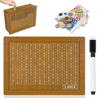 Spardose mit zähler,Sparbox mit Zahlen ankreuzen,Sparen Organizer Geld,Geld sparen Challenge,Spardose aus Holz für Hilft Erwachsene und Kindern Gewohnheit Zum Sparen